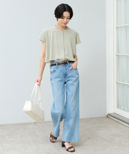 green label relaxing(グリーンレーベルリラクシング)の「ジョーゼット ヨークフレア ショートスリーブ ブラウス マシンウォッシャブル 接触冷感(シャツ/ブラウス・レディース・オリーブ/オフホワイト/ダークグレー・FREE)」の15枚目の写真