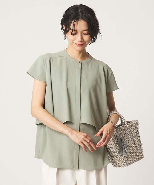 green label relaxing(グリーンレーベルリラクシング)の「ジョーゼット ヨークフレア ショートスリーブ ブラウス マシンウォッシャブル 接触冷感(シャツ/ブラウス・レディース・オリーブ/オフホワイト/ダークグレー・FREE)」の17枚目の写真