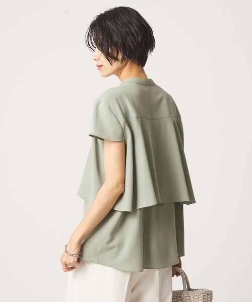 green label relaxing(グリーンレーベルリラクシング)の「ジョーゼット ヨークフレア ショートスリーブ ブラウス マシンウォッシャブル 接触冷感(シャツ/ブラウス・レディース・オリーブ/オフホワイト/ダークグレー・FREE)」の18枚目の写真
