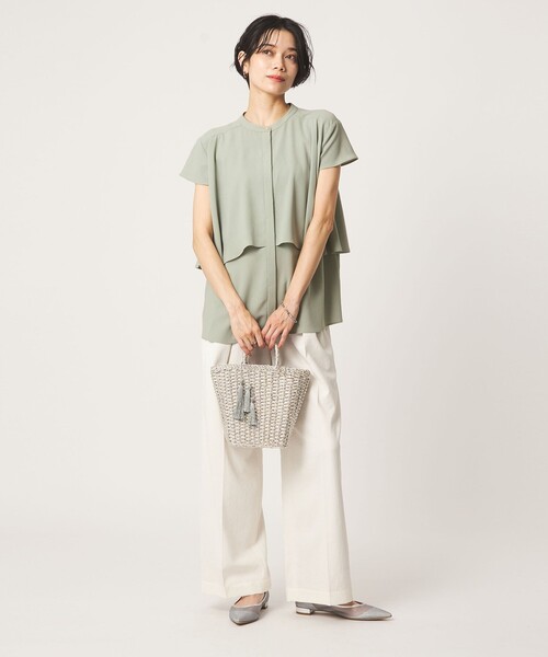 green label relaxing(グリーンレーベルリラクシング)の「ジョーゼット ヨークフレア ショートスリーブ ブラウス マシンウォッシャブル 接触冷感(シャツ/ブラウス・レディース・オリーブ/オフホワイト/ダークグレー・FREE)」の19枚目の写真