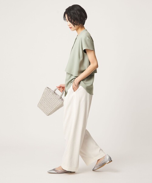 green label relaxing(グリーンレーベルリラクシング)の「ジョーゼット ヨークフレア ショートスリーブ ブラウス マシンウォッシャブル 接触冷感(シャツ/ブラウス・レディース・オリーブ/オフホワイト/ダークグレー・FREE)」の20枚目の写真
