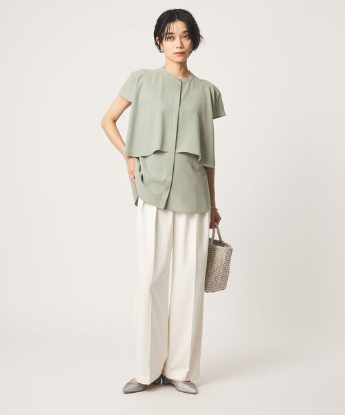 green label relaxing(グリーンレーベルリラクシング)の「ジョーゼット ヨークフレア ショートスリーブ ブラウス マシンウォッシャブル 接触冷感(シャツ/ブラウス・レディース・オリーブ/オフホワイト/ダークグレー・FREE)」の22枚目の写真