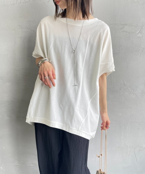 mizuiroind（ミズイロインド）の「[mizuiro ind/ミズイロインド] コクーンワイド プルオーバーTシャツ（Tシャツ/カットソー・レディース・オフホワイト/ブラック・F）」の15枚目の写真