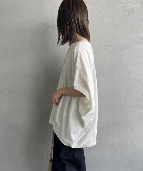 mizuiroind（ミズイロインド）の「[mizuiro ind/ミズイロインド] コクーンワイド プルオーバーTシャツ（Tシャツ/カットソー・レディース・オフホワイト/ブラック・F）」の16枚目の写真