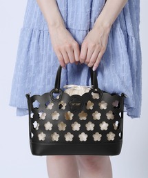 ●9518 良品MARY QUANT マリークワント　2wayバッグ　花柄　黒系 MARY QUANT - ○9518 良品MARY QUANT マリークワント 2wayバッグ 花柄