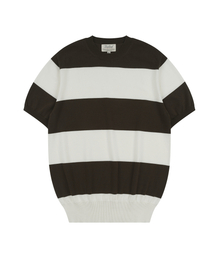 BELLIEF（ベリーフ）の「Essential Hard Twist Cotton Short Sleeve Striped Knit (Ivory/Brown)（ニット/セーター）」