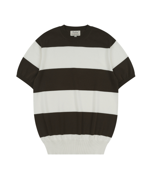 BELLIEF(ベリーフ)の「Essential Hard Twist Cotton Short Sleeve Striped Knit (Ivory/Brown)(ニット/セーター・メンズ・その他・MEDIUM/LARGE/X-LARGE)」の1枚目の写真