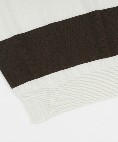 BELLIEF(ベリーフ)の「Essential Hard Twist Cotton Short Sleeve Striped Knit (Ivory/Brown)(ニット/セーター・メンズ・その他・MEDIUM/LARGE/X-LARGE)」の5枚目の写真