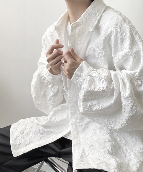 KELVIN（ケルヴァン）の「Jacquard Texture Oversized Shirt ジャガードテクスチャー オーバーサイズシャツ（シャツ/ブラウス・メンズ・ブラック/ホワイト・MEDIUM/LARGE）」の3枚目の写真
