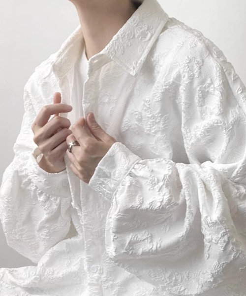 KELVIN（ケルヴァン）の「Jacquard Texture Oversized Shirt ジャガードテクスチャー オーバーサイズシャツ（シャツ/ブラウス・メンズ・ブラック/ホワイト・MEDIUM/LARGE）」の5枚目の写真