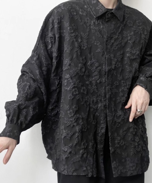 KELVIN（ケルヴァン）の「Jacquard Texture Oversized Shirt ジャガードテクスチャー オーバーサイズシャツ（シャツ/ブラウス・メンズ・ブラック/ホワイト・MEDIUM/LARGE）」の8枚目の写真