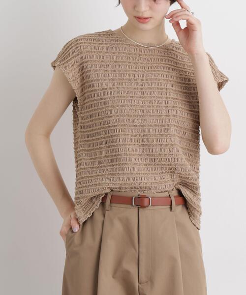NANO universe（ナノユニバース）の「カットジャガードフレンチスリーブトップス(セットアップ可)（Tシャツ/カットソー・レディース・グリーン/ブラック/ベージュ・FREE）」の14枚目の写真
