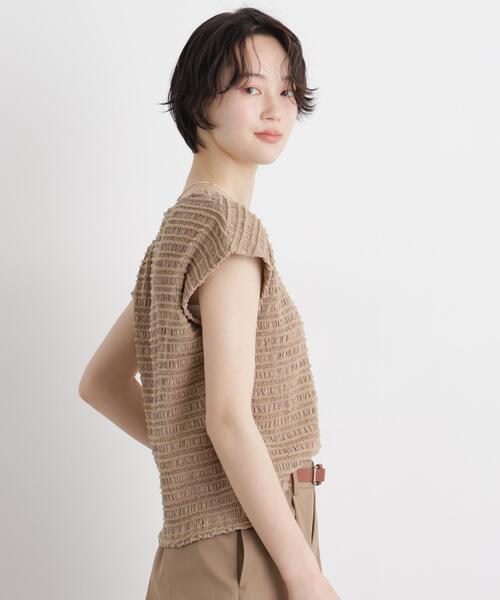 NANO universe（ナノユニバース）の「カットジャガードフレンチスリーブトップス(セットアップ可)（Tシャツ/カットソー・レディース・グリーン/ブラック/ベージュ・FREE）」の15枚目の写真