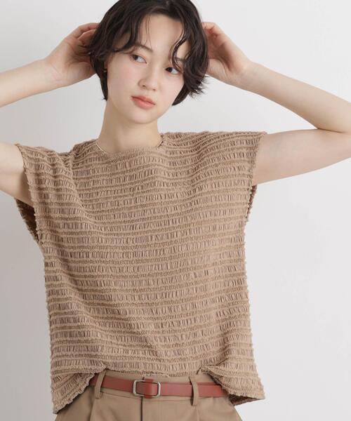 NANO universe（ナノユニバース）の「カットジャガードフレンチスリーブトップス(セットアップ可)（Tシャツ/カットソー・レディース・グリーン/ブラック/ベージュ・FREE）」の16枚目の写真