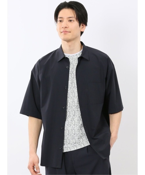 TAKA-Q(タカキュー)の「軽量 ストレッチ ナイロン混 半袖 シャツ セットアップ可能 メンズ(シャツ/ブラウス・メンズ・ネイビー/ブラウン・MEDIUM/LARGE/X-LARGE)」の2枚目の写真