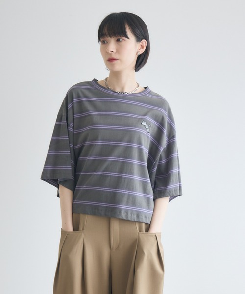 Paradise Picnic(パラダイスピクニック)の「TRANOI. ワイドボーダーTシャツ(Tシャツ/カットソー・レディース・ブルー/チャコールグレー/ミント・FREE)」の2枚目の写真