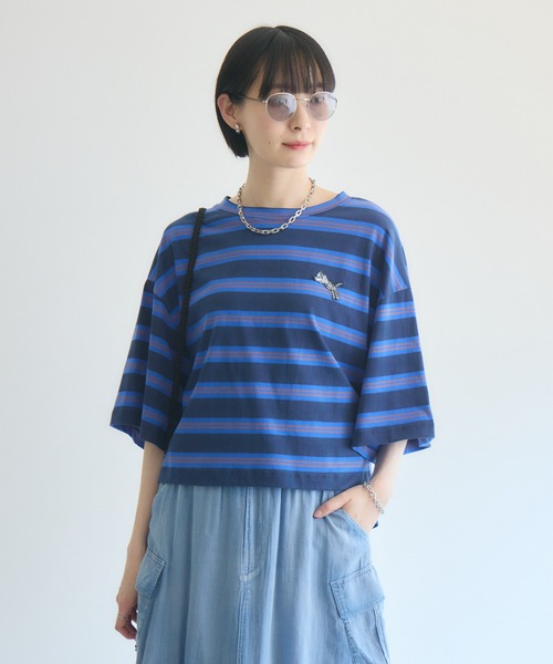 Paradise Picnic(パラダイスピクニック)の「TRANOI. ワイドボーダーTシャツ(Tシャツ/カットソー・レディース・ブルー/チャコールグレー/ミント・FREE)」の3枚目の写真