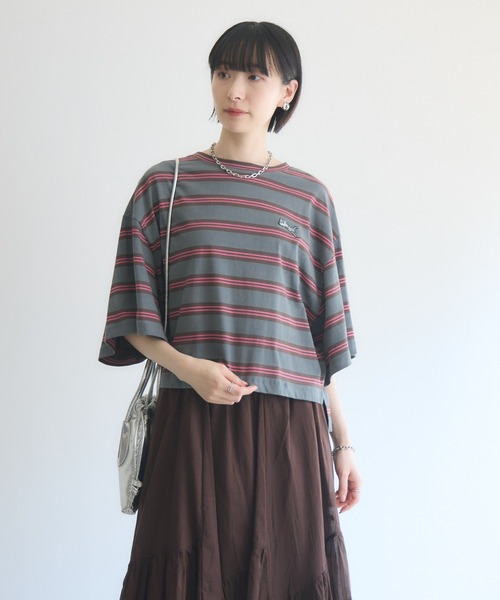 Paradise Picnic(パラダイスピクニック)の「TRANOI. ワイドボーダーTシャツ(Tシャツ/カットソー・レディース・ブルー/チャコールグレー/ミント・FREE)」の1枚目の写真