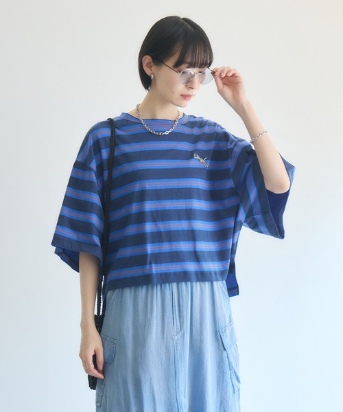 Paradise Picnic(パラダイスピクニック)の「TRANOI. ワイドボーダーTシャツ(Tシャツ/カットソー・レディース・ブルー/チャコールグレー/ミント・FREE)」の14枚目の写真