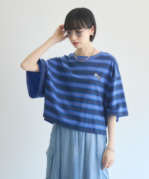 Paradise Picnic(パラダイスピクニック)の「TRANOI. ワイドボーダーTシャツ(Tシャツ/カットソー・レディース・ブルー/チャコールグレー/ミント・FREE)」の10枚目の写真