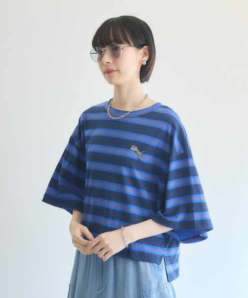 Paradise Picnic(パラダイスピクニック)の「TRANOI. ワイドボーダーTシャツ(Tシャツ/カットソー・レディース・ブルー/チャコールグレー/ミント・FREE)」の11枚目の写真