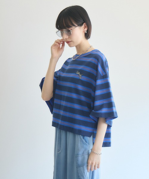 Paradise Picnic(パラダイスピクニック)の「TRANOI. ワイドボーダーTシャツ(Tシャツ/カットソー・レディース・ブルー/チャコールグレー/ミント・FREE)」の12枚目の写真