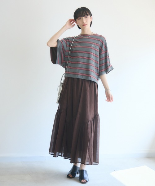 Paradise Picnic(パラダイスピクニック)の「TRANOI. ワイドボーダーTシャツ(Tシャツ/カットソー・レディース・ブルー/チャコールグレー/ミント・FREE)」の4枚目の写真