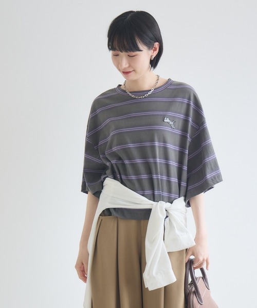 Paradise Picnic(パラダイスピクニック)の「TRANOI. ワイドボーダーTシャツ(Tシャツ/カットソー・レディース・ブルー/チャコールグレー/ミント・FREE)」の8枚目の写真