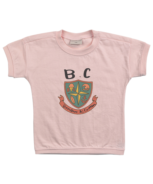 BEACHESAND CREAM KIDS(ビーチスアンドクリームキッズ)の「ビーチワッペン半袖Tシャツ-アプリコット(Tシャツ/カットソー・レディース・ライトピンク・SMALL/MEDIUM/LARGE)」の1枚目の写真