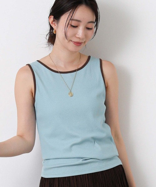 Gready Brilliant(グレディブリリアン)の「テレコ配色2wayタンク(タンクトップ・レディース・ブルー系/ホワイト×ブラウン/グレー×ホワイト・FREE)」の1枚目の写真