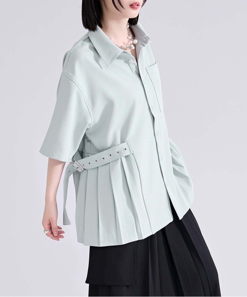 Ellno Loset（エルノロゼット）の「サイドプリーツハトメベルトシャツ/SS（シャツ/ブラウス・メンズ・ブラック/オフホワイト/ミント・SMALL/MEDIUM/LARGE）」の3枚目の写真