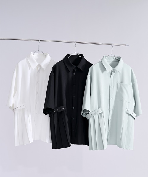 Ellno Loset（エルノロゼット）の「サイドプリーツハトメベルトシャツ/SS（シャツ/ブラウス・メンズ・ブラック/オフホワイト/ミント・SMALL/MEDIUM/LARGE）」の4枚目の写真