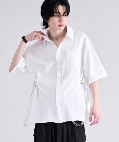 Ellno Loset（エルノロゼット）の「サイドプリーツハトメベルトシャツ/SS（シャツ/ブラウス・メンズ・ブラック/オフホワイト/ミント・SMALL/MEDIUM/LARGE）」の7枚目の写真
