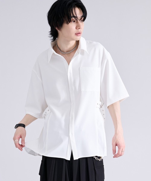 Ellno Loset（エルノロゼット）の「サイドプリーツハトメベルトシャツ/SS（シャツ/ブラウス・メンズ・ブラック/オフホワイト/ミント・SMALL/MEDIUM/LARGE）」の6枚目の写真