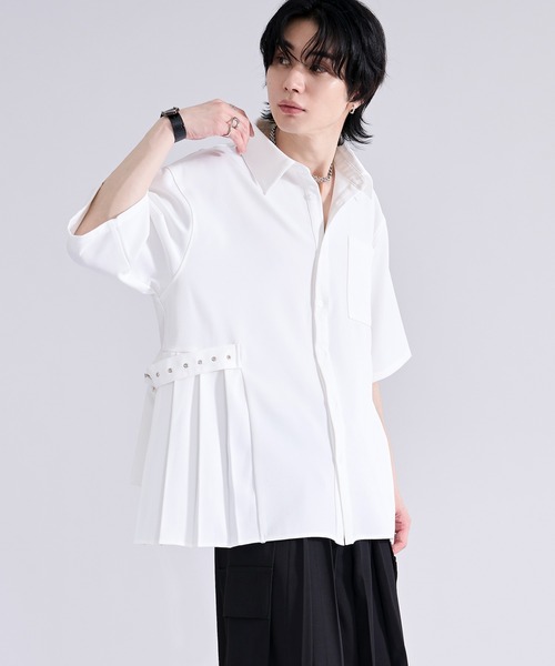 Ellno Loset（エルノロゼット）の「サイドプリーツハトメベルトシャツ/SS（シャツ/ブラウス・メンズ・ブラック/オフホワイト/ミント・SMALL/MEDIUM/LARGE）」の10枚目の写真