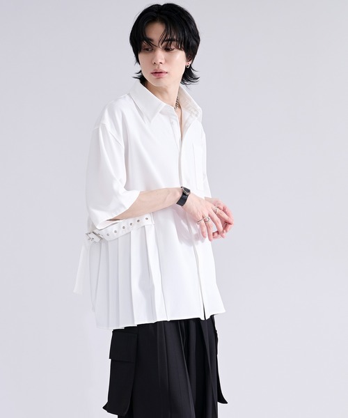 Ellno Loset（エルノロゼット）の「サイドプリーツハトメベルトシャツ/SS（シャツ/ブラウス・メンズ・ブラック/オフホワイト/ミント・SMALL/MEDIUM/LARGE）」の11枚目の写真