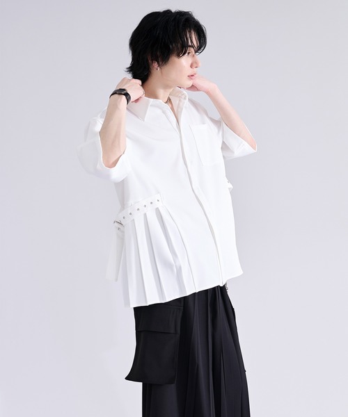 Ellno Loset（エルノロゼット）の「サイドプリーツハトメベルトシャツ/SS（シャツ/ブラウス・メンズ・ブラック/オフホワイト/ミント・SMALL/MEDIUM/LARGE）」の12枚目の写真