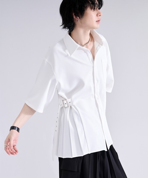 Ellno Loset（エルノロゼット）の「サイドプリーツハトメベルトシャツ/SS（シャツ/ブラウス・メンズ・ブラック/オフホワイト/ミント・SMALL/MEDIUM/LARGE）」の9枚目の写真