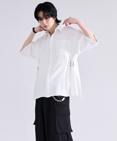 Ellno Loset（エルノロゼット）の「サイドプリーツハトメベルトシャツ/SS（シャツ/ブラウス・メンズ・ブラック/オフホワイト/ミント・SMALL/MEDIUM/LARGE）」の8枚目の写真