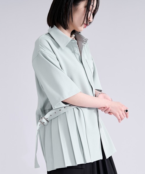 Ellno Loset（エルノロゼット）の「サイドプリーツハトメベルトシャツ/SS（シャツ/ブラウス・メンズ・ブラック/オフホワイト/ミント・SMALL/MEDIUM/LARGE）」の19枚目の写真