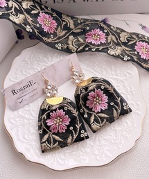 【RosraiE】ビジュー×インド刺繍リボン ロング ピアス(MA)