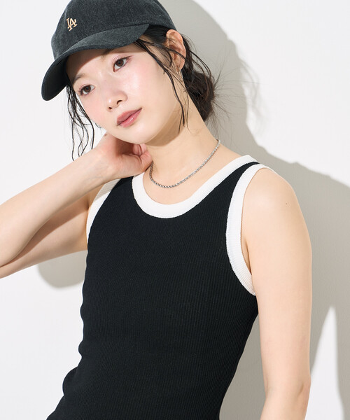 FREAK'S STORE(フリークスストア)の「配色 サマーニット タンクトップ(タンクトップ・レディース・ブラウン/ネイビー/ブラック・フリ-)」の1枚目の写真