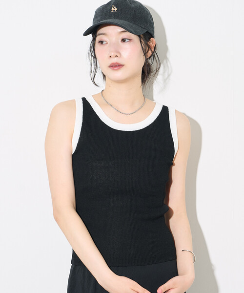 FREAK'S STORE(フリークスストア)の「配色 サマーニット タンクトップ(タンクトップ・レディース・ブラウン/ネイビー/ブラック・フリ-)」の8枚目の写真