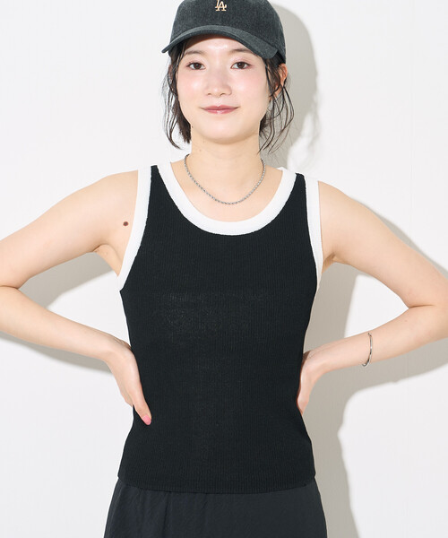 FREAK'S STORE(フリークスストア)の「配色 サマーニット タンクトップ(タンクトップ・レディース・ブラウン/ネイビー/ブラック・フリ-)」の9枚目の写真