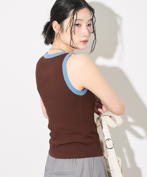 FREAK'S STORE(フリークスストア)の「配色 サマーニット タンクトップ(タンクトップ・レディース・ブラウン/ネイビー/ブラック・フリ-)」の18枚目の写真