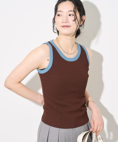 FREAK'S STORE(フリークスストア)の「配色 サマーニット タンクトップ(タンクトップ・レディース・ブラウン/ネイビー/ブラック・フリ-)」の20枚目の写真