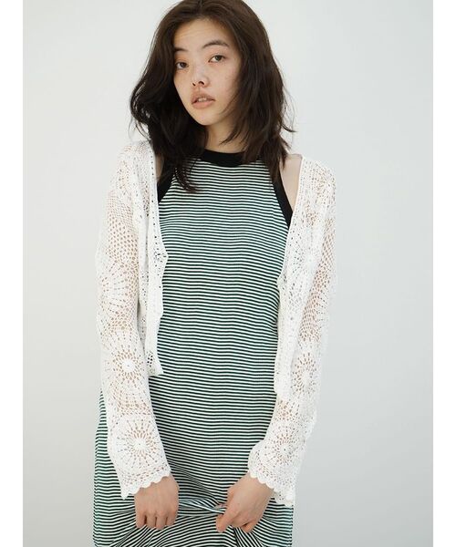 FIKA.(フィーカ)の「Crochet cotton knit cardigan(カーディガン/ボレロ・レディース・ホワイト系/ブラック・MEDIUM)」の1枚目の写真