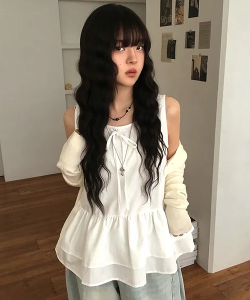 Girly Doll(ガーリードール)の「ノースリーブティアードペプラムブラウス(タンクトップ・レディース・ホワイト/ブラック・FREE)」の10枚目の写真