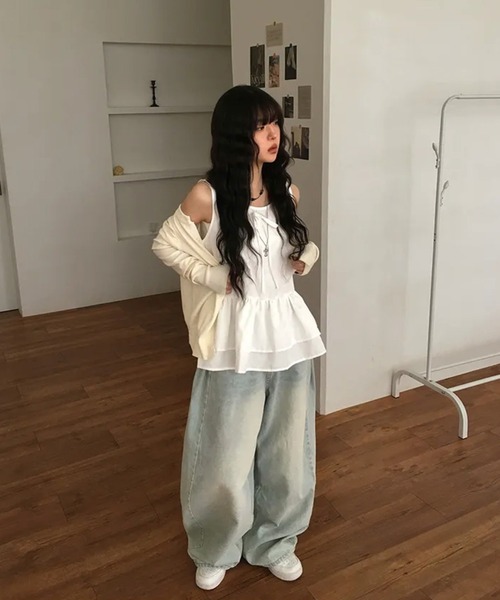 Girly Doll(ガーリードール)の「ノースリーブティアードペプラムブラウス(タンクトップ・レディース・ホワイト/ブラック・FREE)」の13枚目の写真