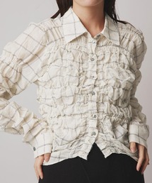 コットン ガーゼ シャーリング シャツ ブラウス / Cotton Gauze Shirring Shirt Blouse